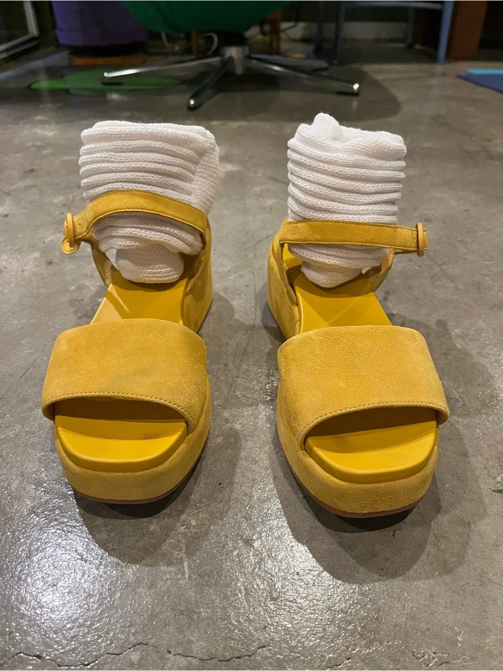 Camper Yellow Women's Suede Platform Sandals